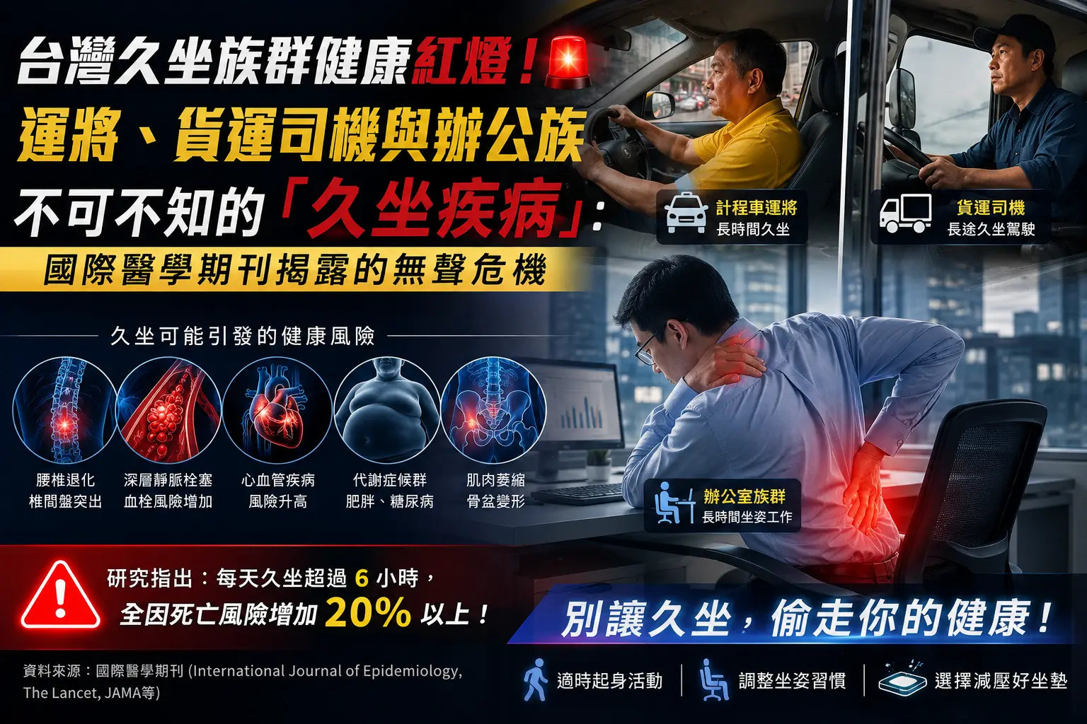 台灣久坐族群健康紅燈！運將、貨運司機與辦公族不可不知的「久坐疾病」：國際醫學期刊揭露的無聲危機