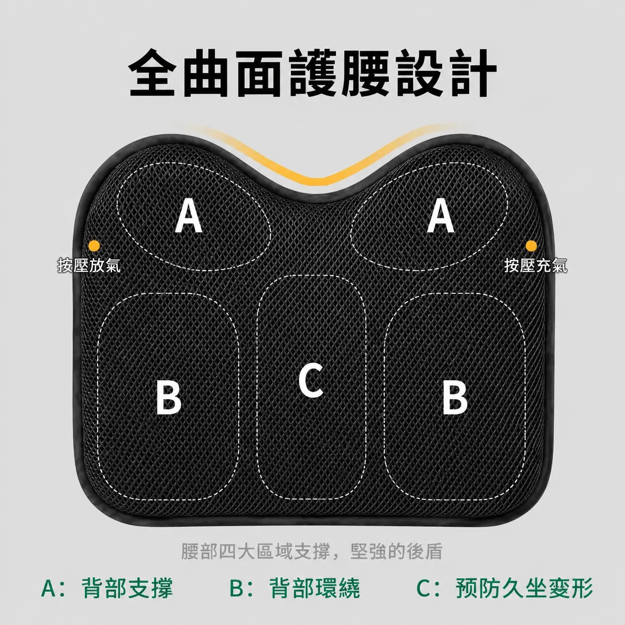 ANDINO 安蒂諾｜主動式科技減壓空氣腰靠墊｜尊貴黑